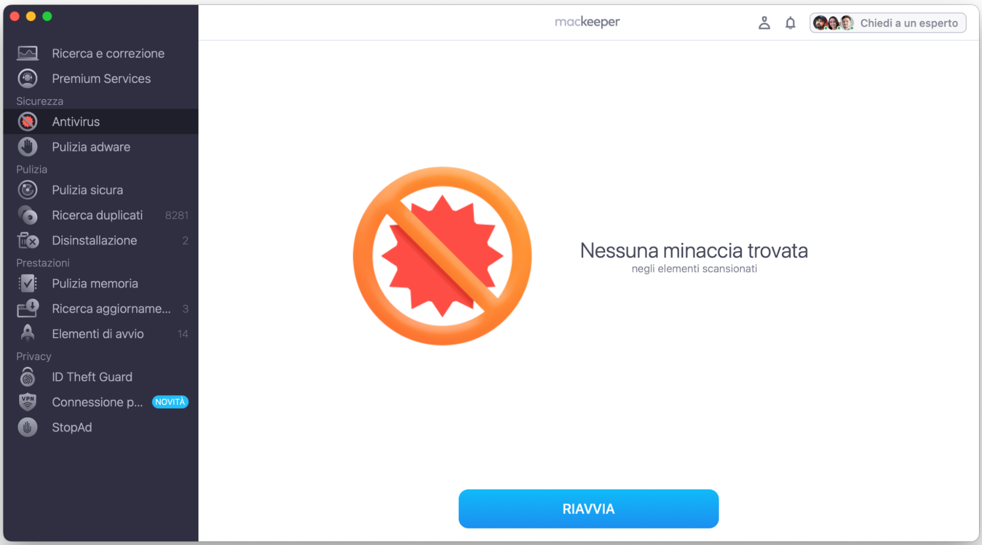 Dopo la scansione, vedrai l’elenco delle minacce rilevate. Rimuovile o spostale in quarantena seguendo le istruzioni sullo schermo.