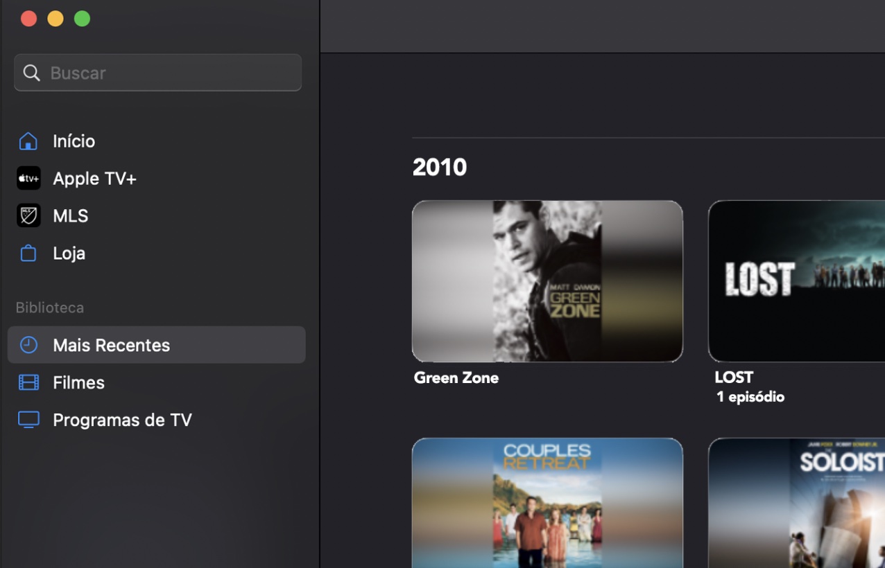 No diretório Biblioteca, selecione a aba Mais Recentes ou Baixados no menu à esquerda.