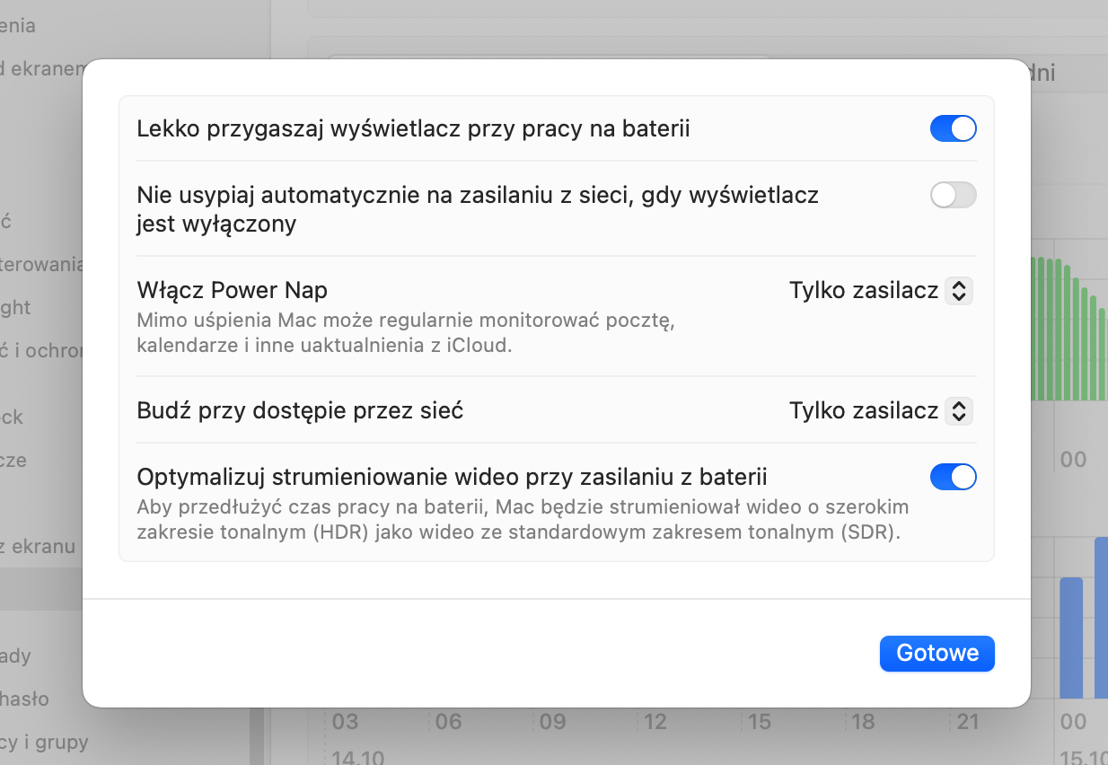 Kliknij przycisk Opcje i przejrzyj ustawienia. Spróbuj włączać i wyłączać opcje, aby sprawdzić, czy mają wpływ na przegrzewanie się Twojego Maca.