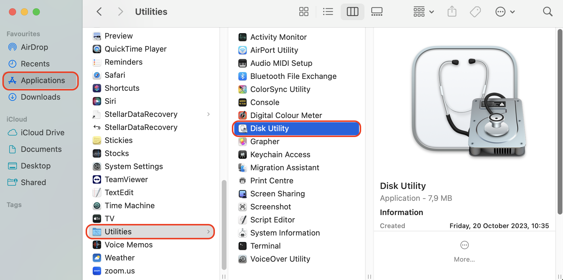 The Disk Utility app inside the Applications > Utilities folder on Mac. Use Disk Utility to repair issues with your bootable USB drive when macOS Monterey cannot be installed on Macintosh HD.