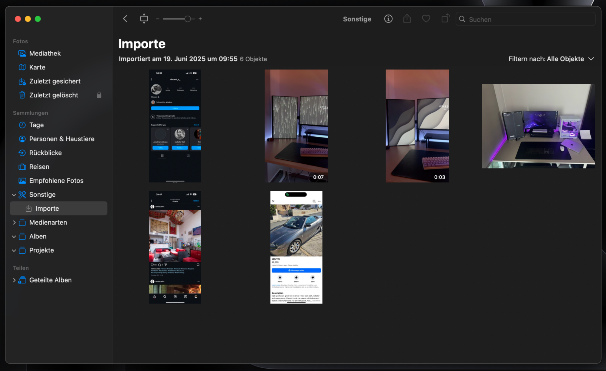 Alle importierten Fotos werden auf Ihrem Mac gespeichert. Um sie zu finden, öffnen Sie die Fotos-App und klicken Sie in der Seitenleiste auf Importe.