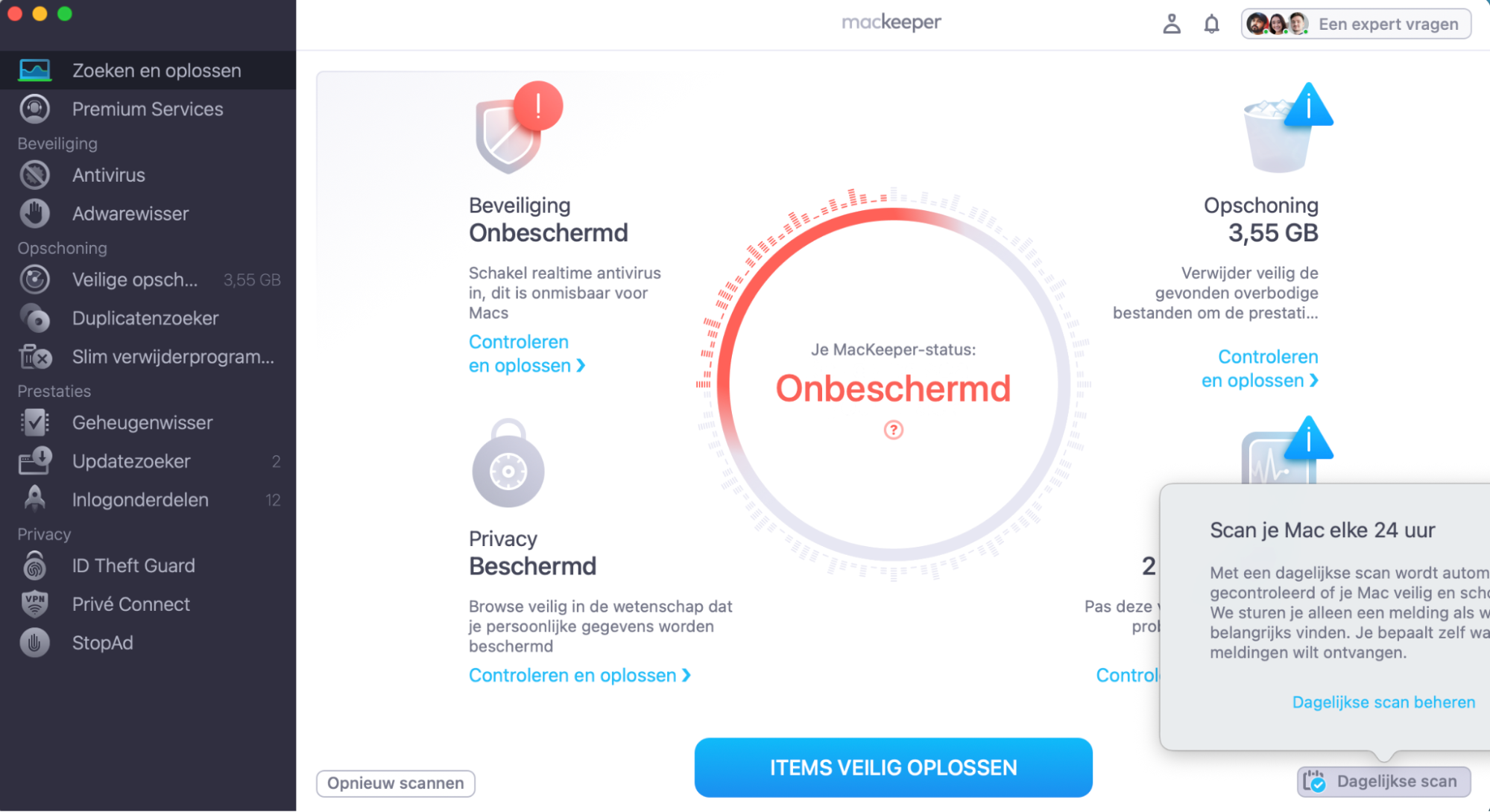 Schakel Dagelijkse scan in om je Mac elke 24 uur automatisch te controleren.