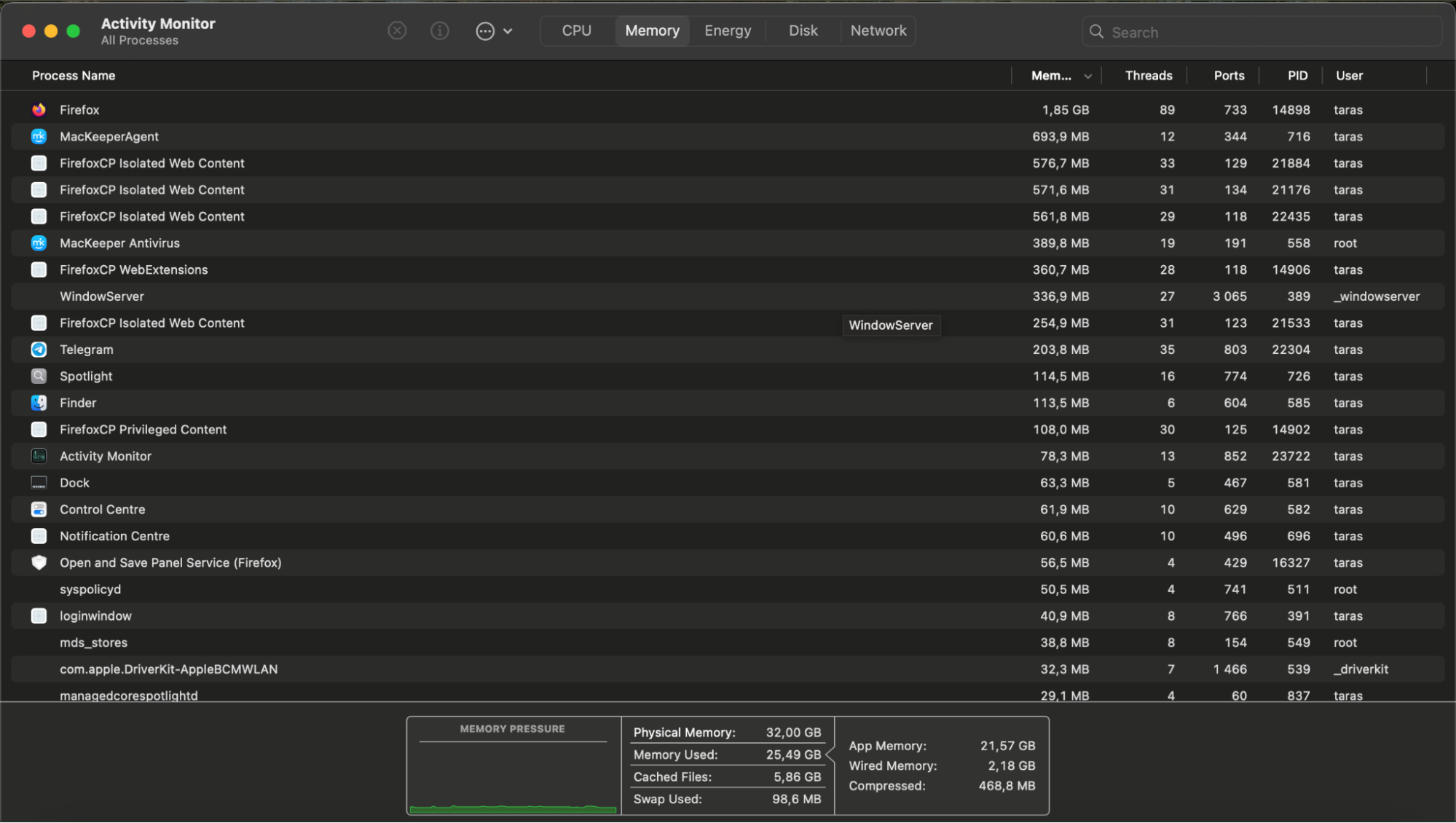 Open Activity Monitor, switch to the Memory tab, and check the Memory Pressure graph to confirm it shows reduced usage after clearing caches and logs.