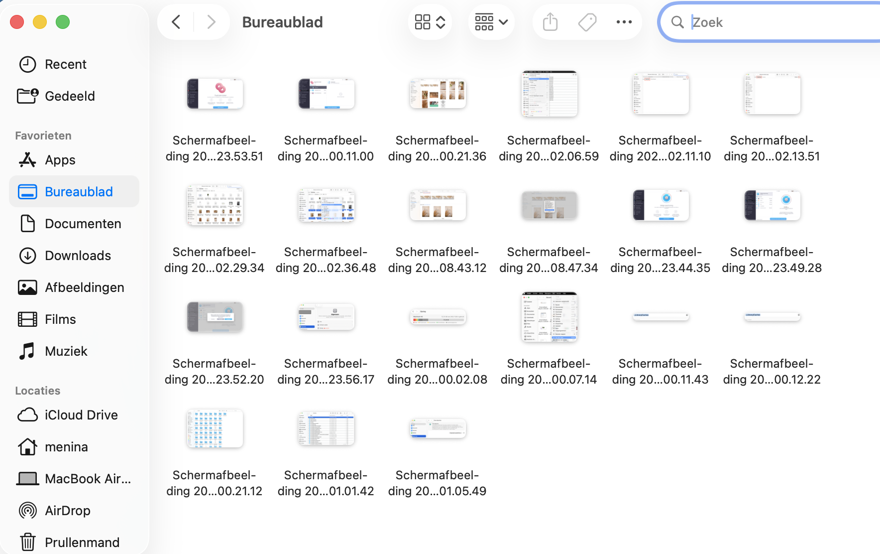 Om schijfkopieën en archieven uit de ‘Overige’ opslag van je Mac te verwijderen, open je eerst een Finder-venster en klik je op het zoekveld rechtsboven in het venster.