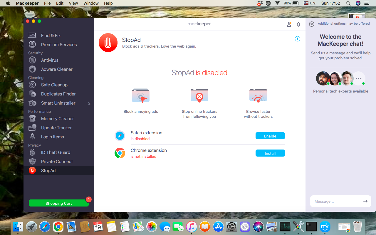 Once the MacKeeper's StopAd tool is active, enable the extension you don’t need in your browser so that it doesn't interfere with your workflow.