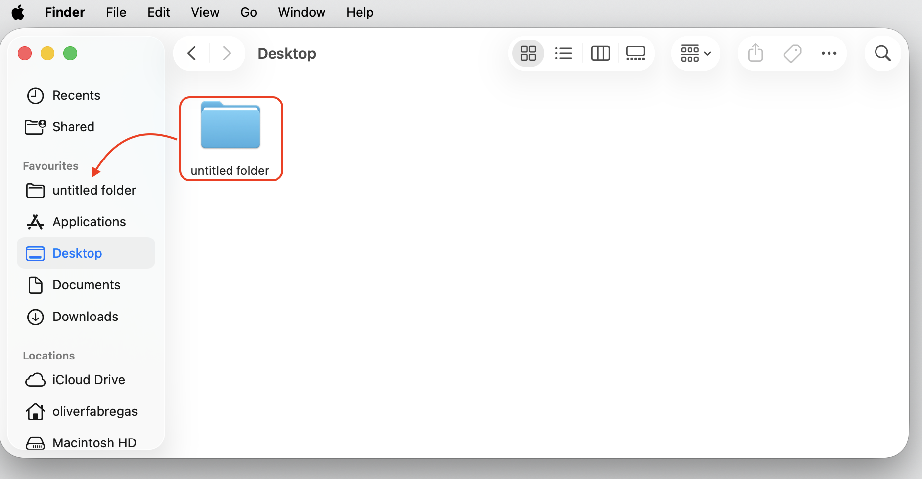 Finder window on macOS Sequoia 15 showing a folder dragged into the sidebar to pin it under Favorites on an Apple laptop.