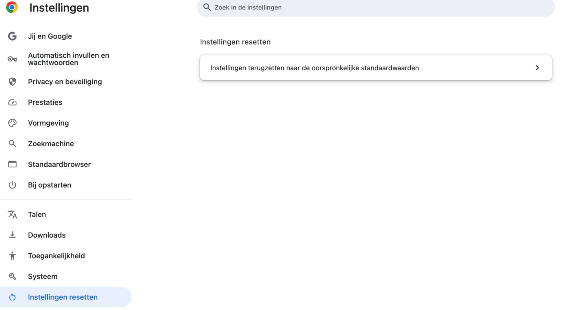 Klik in het instellingenvenster van Google Chrome op je Mac op het pijltje naast ‘Instellingen herstellen naar de oorspronkelijke standaardwaarden’.