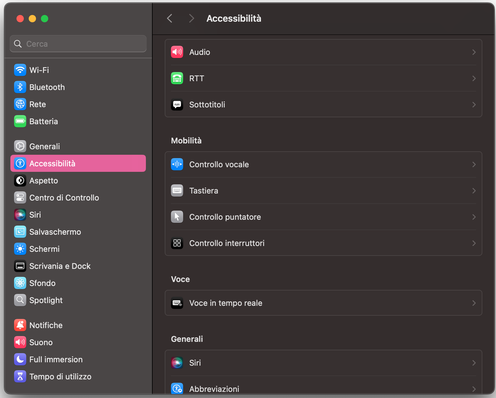 Apri le Impostazioni di sistema del Mac e fai clic su Accessibilità nella barra laterale. Nella sezione Motore, apri la voce Controllo puntatore.