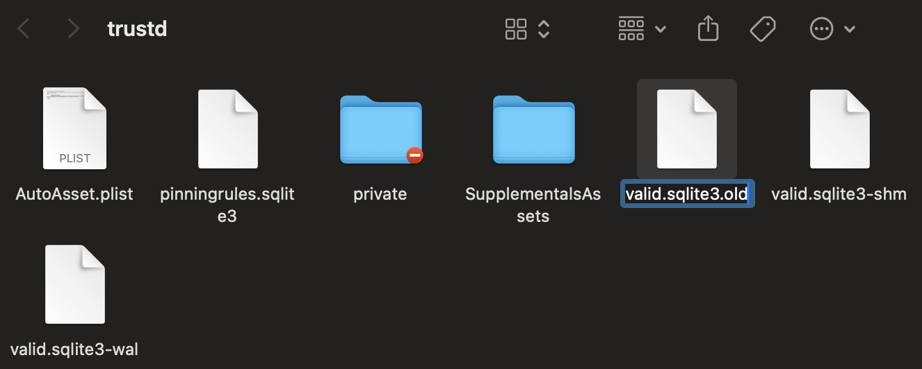 Select each file starting with valid.sqlite3, then right-click to add a .old or .backup suffix to the end of the filename to rename it.