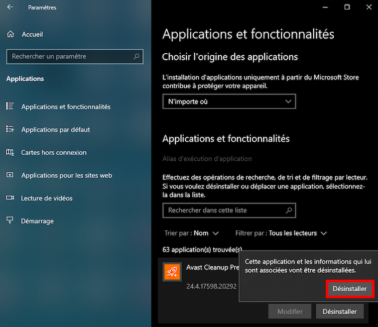 Cliquez sur le bouton Désinstaller pour confirmer la suppression d'Avast Cleanup Cliquez sur le bouton Désinstaller pour confirmer la suppression d'Avast Cleanup