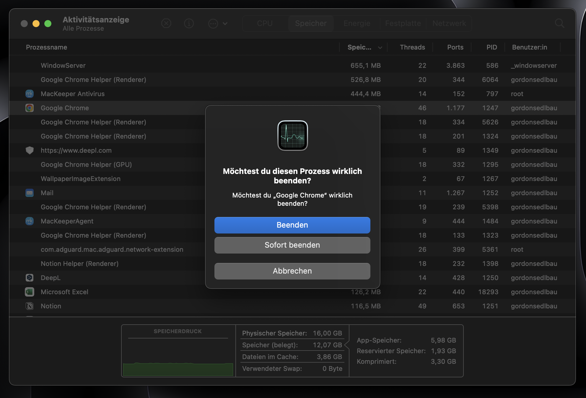Klicken Sie in einem Popup-Fenster auf Beenden, um den Vorgang zu beenden.