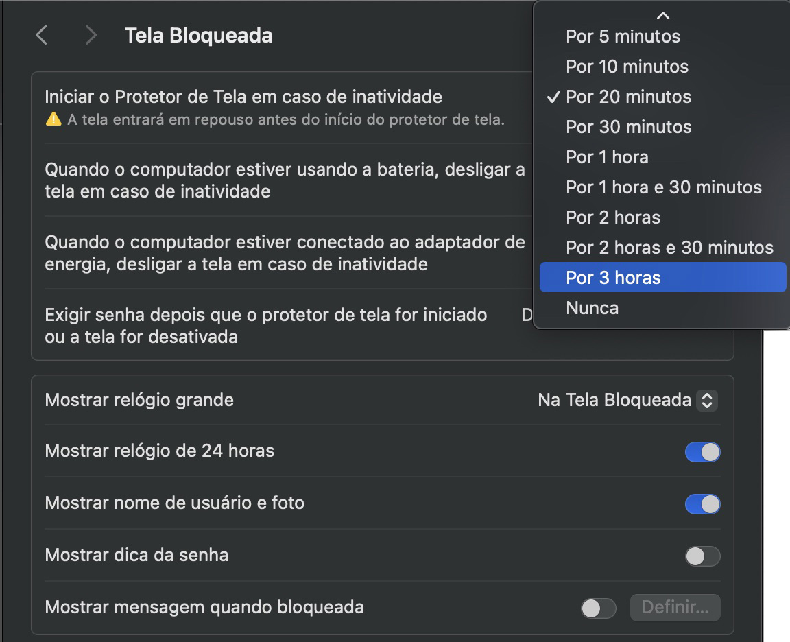 Para evitar desligamentos inesperados no Mac, aumente os intervalos de tempo das configurações de repouso.