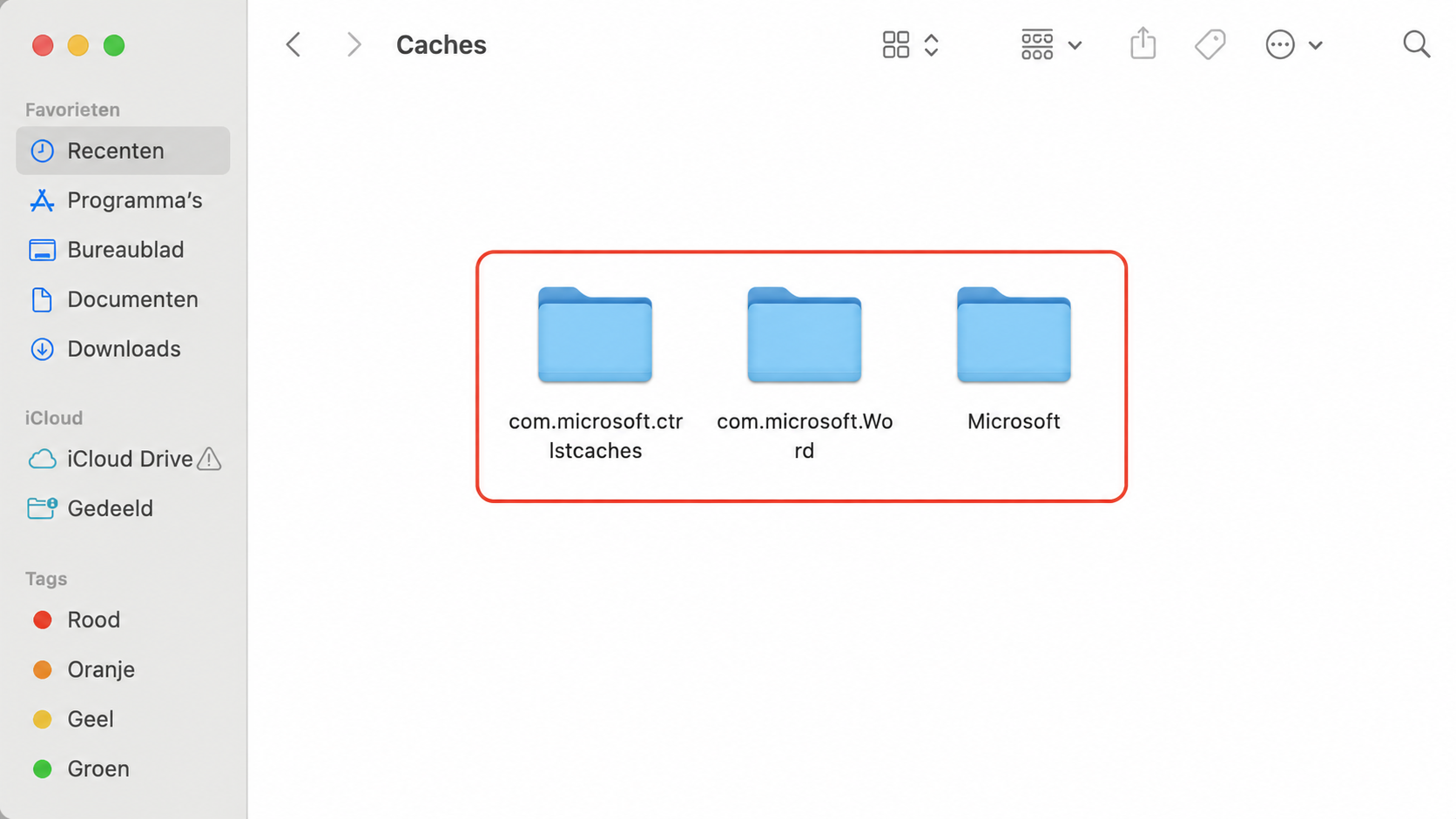 Verwijder alle cachebestanden in de Word-cachemap om beschadigde tijdelijke gegevens te elimineren die crashes of prestatieproblemen op uw Mac kunnen veroorzaken.