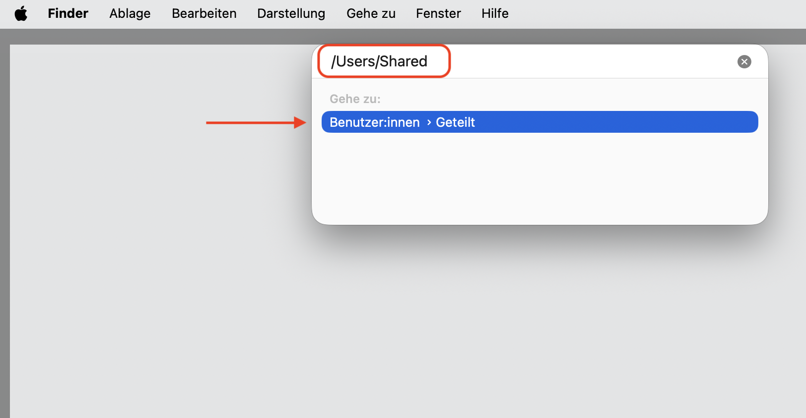 Nach Eingabe des Tastenkombinationsbefehls gelangen Sie zu den freigegebenen Benutzern auf Ihrem Gerät, und hier wird Ihnen angezeigt, ob ein Ordner für verschobene Objekte vorhanden ist, den Sie öffnen können.
