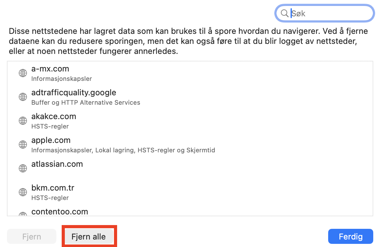 Under Personvern, klikk på Administrer nettstedsdata
