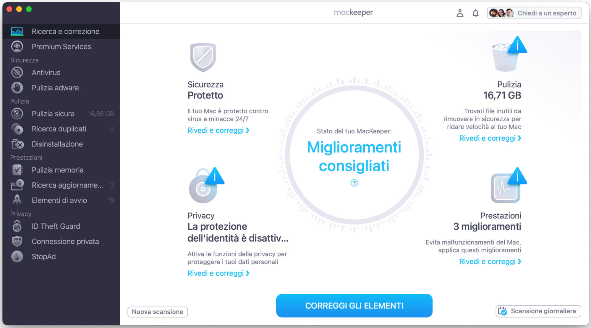Controlla i risultati della scansione e seleziona Correggi gli elementi. In alternativa, seleziona tutti i miglioramenti consigliati e fai clic su Rivedi e correggi.