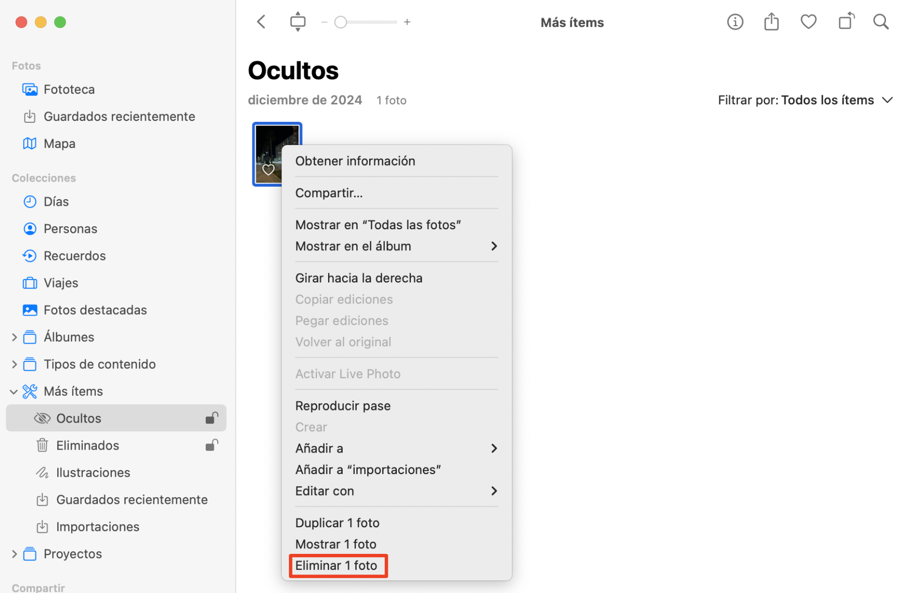 Para encontrar fotos ocultas en tu Mac, ve a Fotos, haz clic en Ver y selecciona Mostrar álbum de fotos oculto.