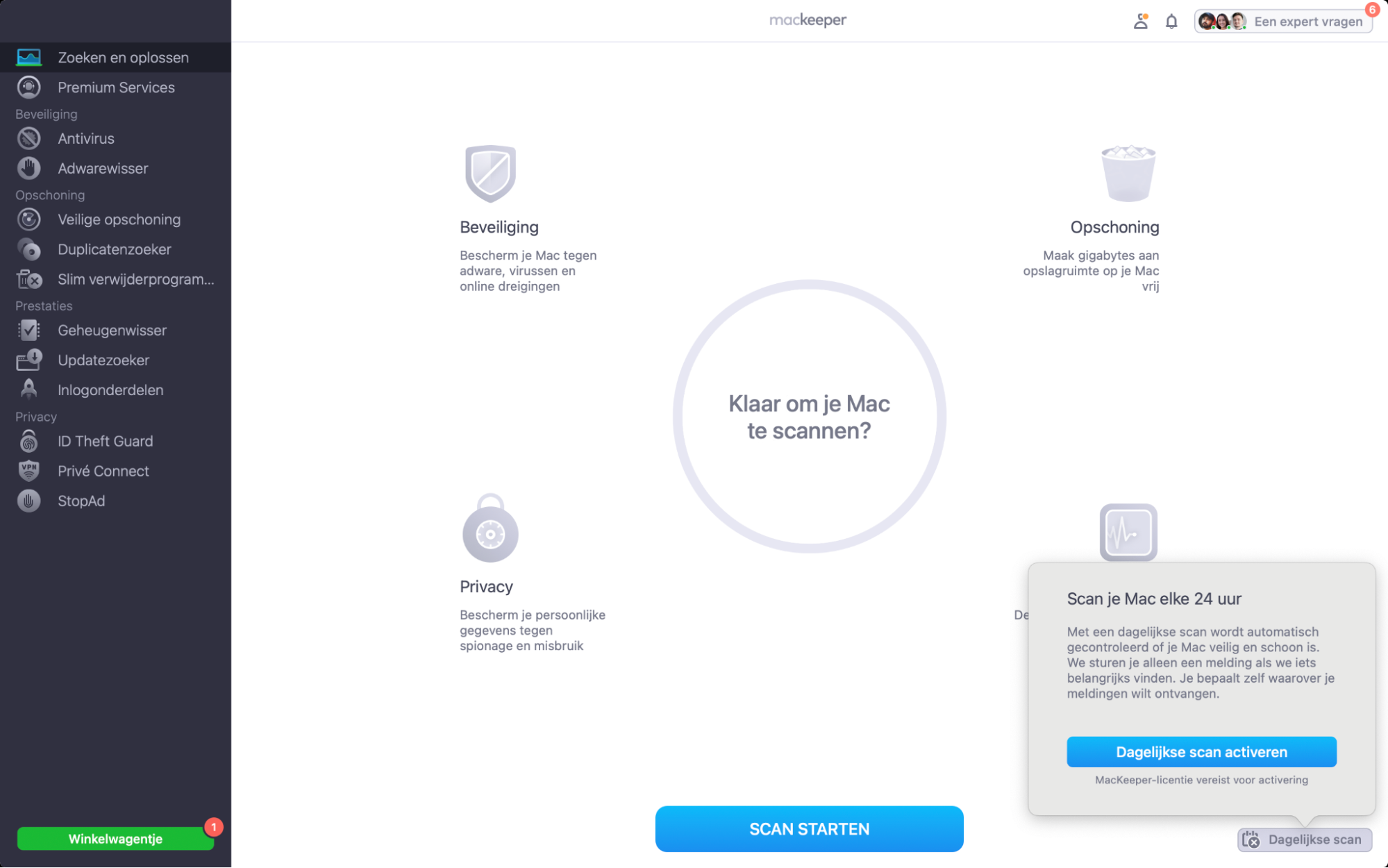 Klik op ‘Dagelijkse scan’ om meldingen te ontvangen als er iets misgaat.