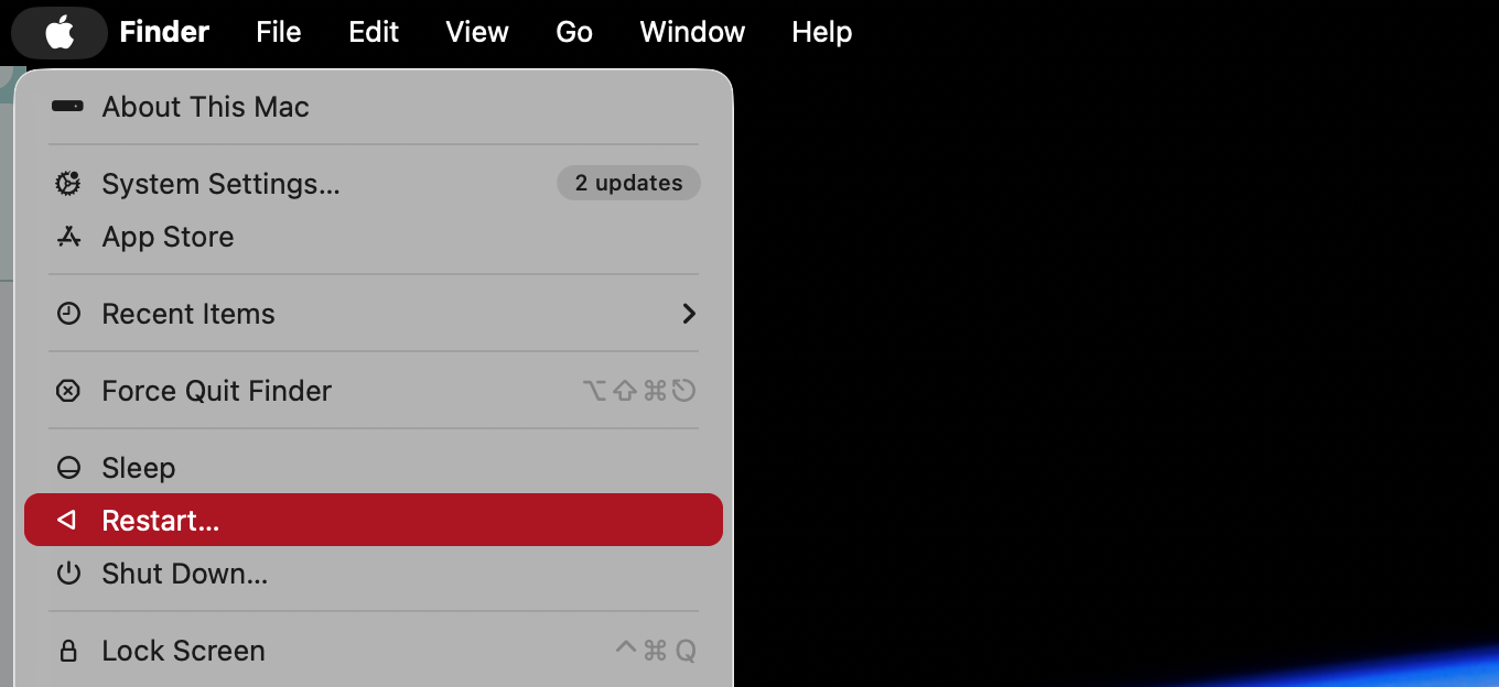 You should also try restarting your Mac if Discord is having difficulty updating. To restart your Mac, start by selecting Apple > Restart from your menu bar.