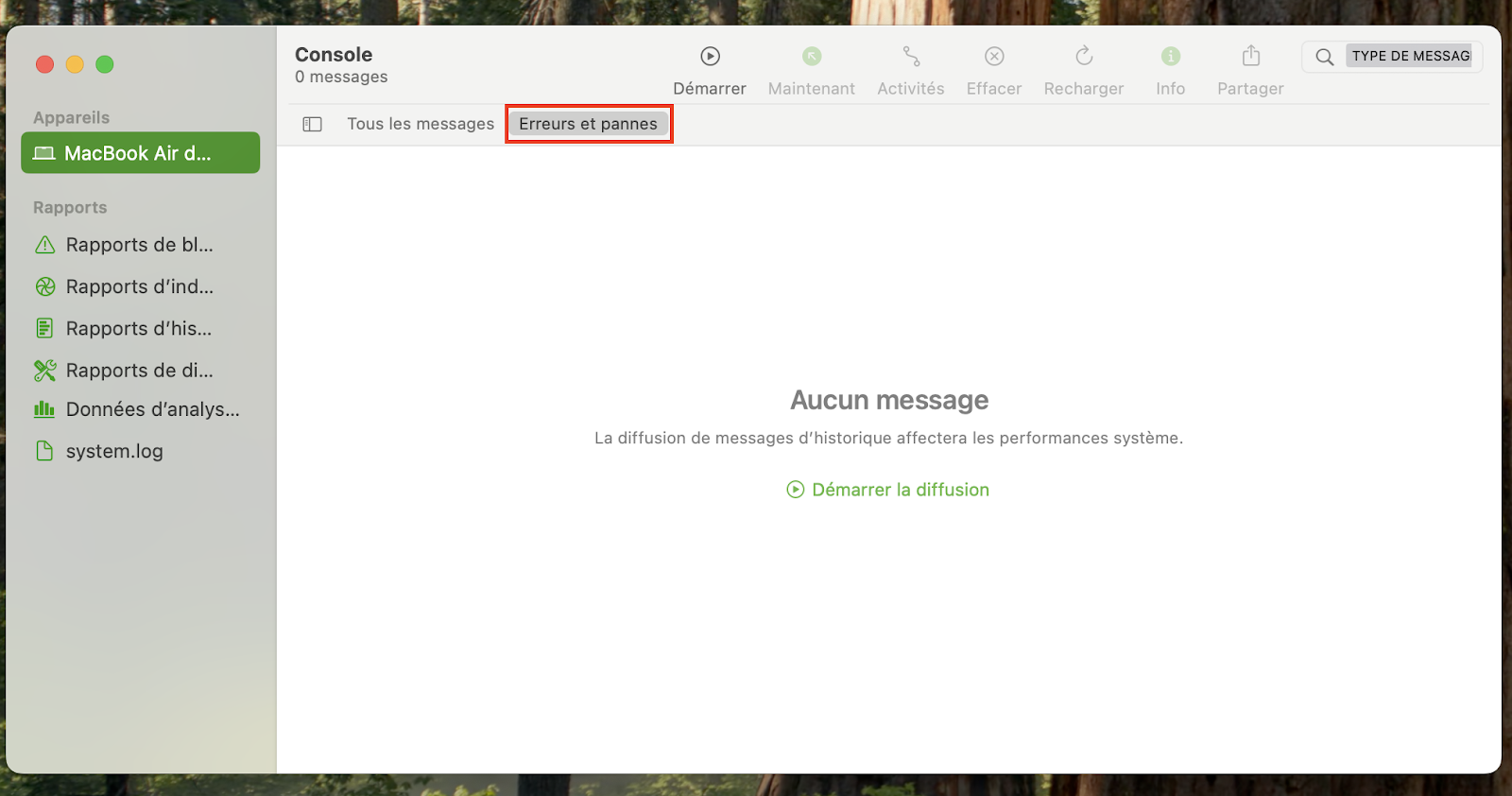 Enfin, pour terminer la procédure, ouvrez la Console à la recherche de potentiels erreurs via Erreurs et pannes. Si aucun message ne s'affiche, cela veut dire que votre lecteur flash a été réparé.