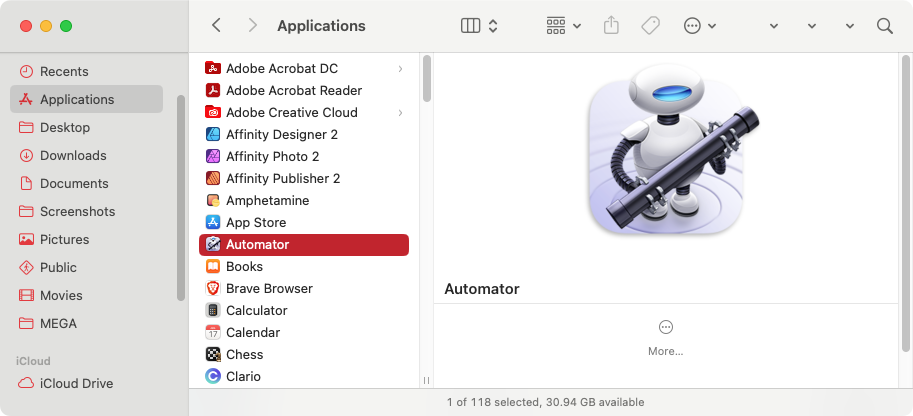 The macOS Automator tool lets you create scripts and apps to automate tasks. Find it in your Applications folder and run it.