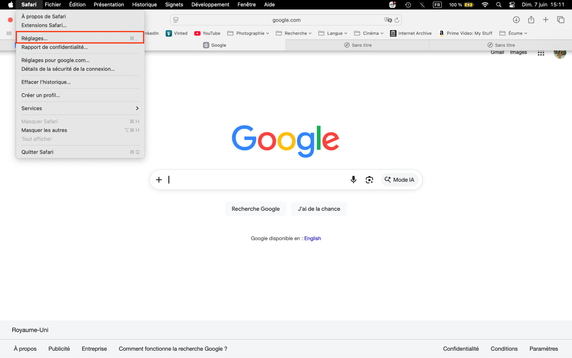 Pour désactiver les modules dans Safari, commencez par cliquer sur Safari dans la barre de menu.