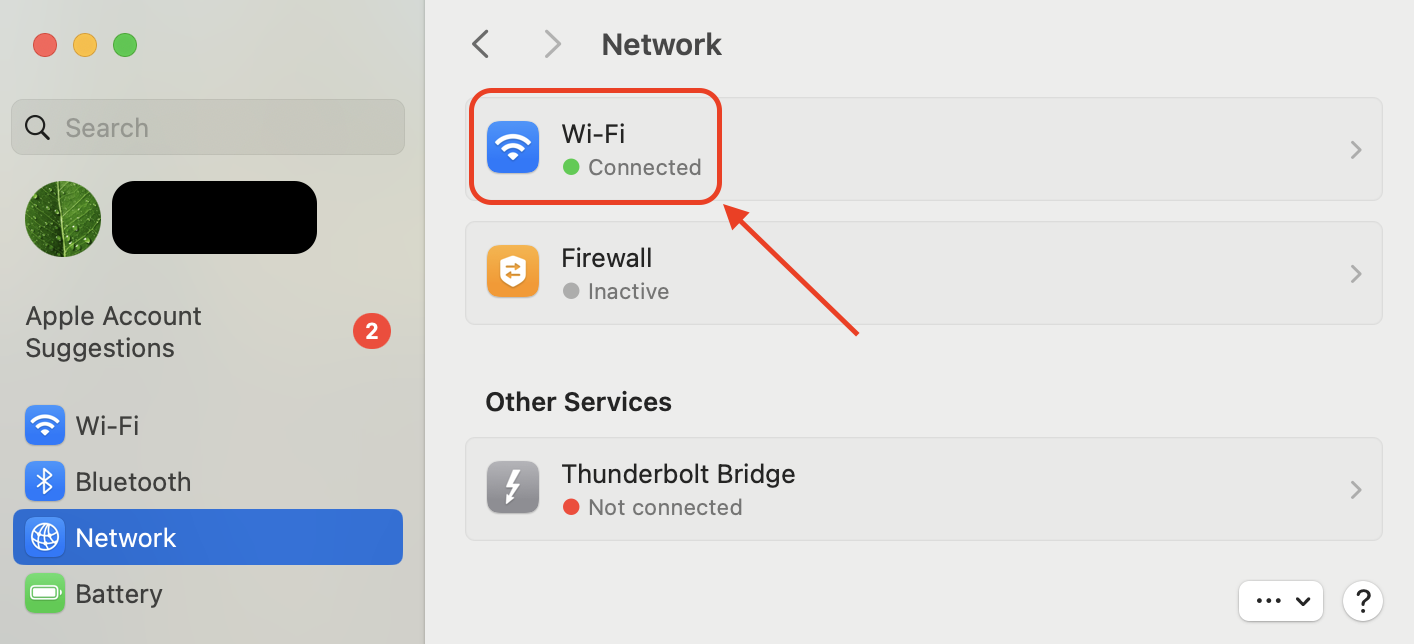 Go to System Settings, open the Network section, and check that your Mac is connected to a Wi-Fi network with a stable internet connection.