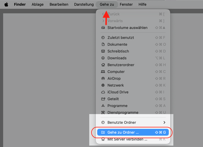 Wählen Sie in der Menüleiste Gehe zu und geben Sie die folgende Tastenkombination ein > Shift + Command + G, um den Ordner für verschobene Objekte auf Ihrem MacBook öffnen zu können.