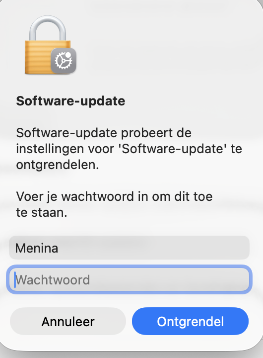 Als je Mac openstaande updates heeft gevonden, kun je — nadat je al je belangrijke bestanden hebt geback-upt en alle onnodige apps hebt afgesloten — de update starten door je beheerdersgebruikersnaam en -wachtwoord in te voeren. Daarna begint de update direct.