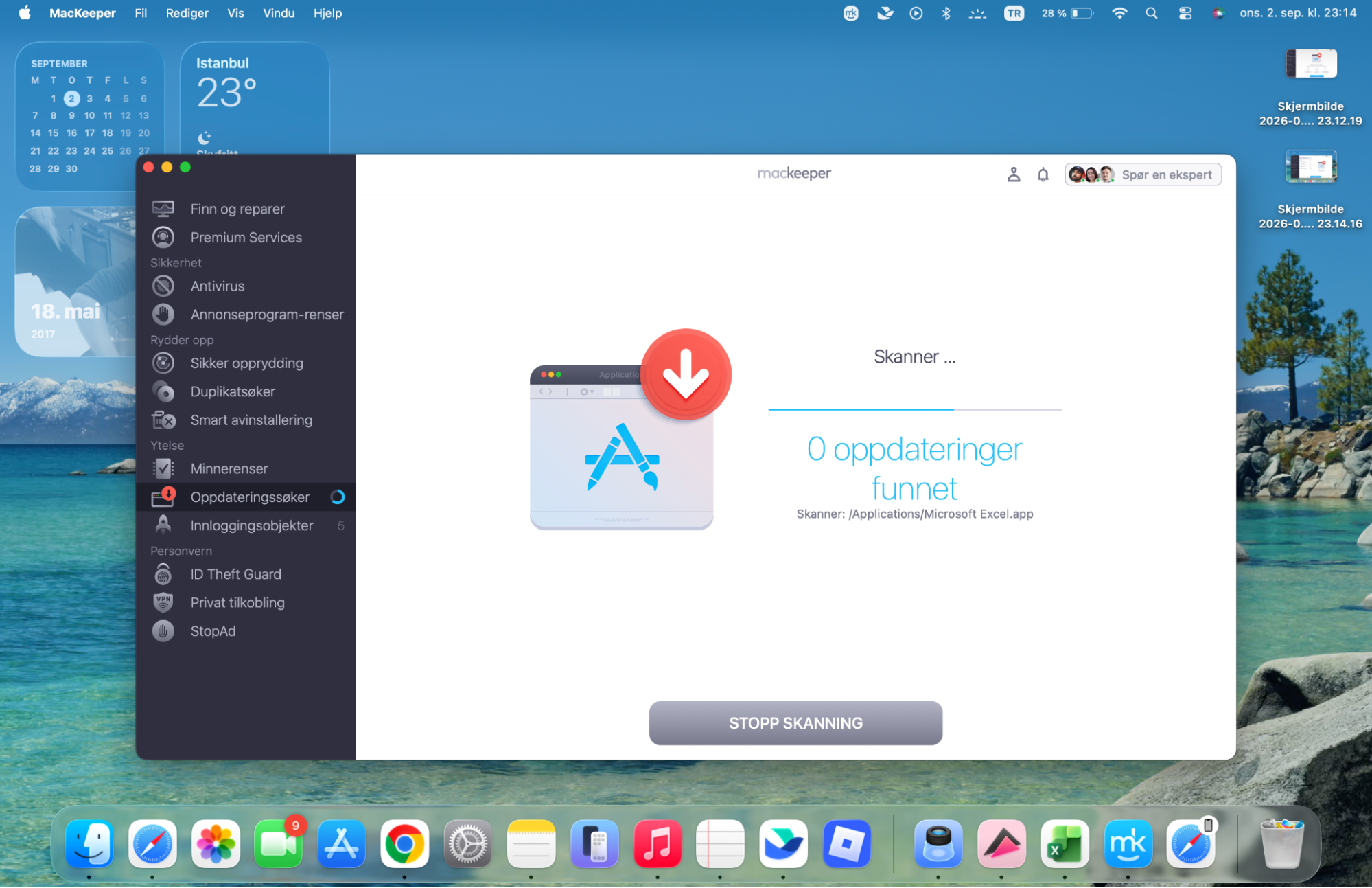 Det fornyede vinduet Oppdateringssøker viser skanneprosessen i MacKeepers app, som gir brukeren en indikasjon om nødvendige programvareoppdateringer.