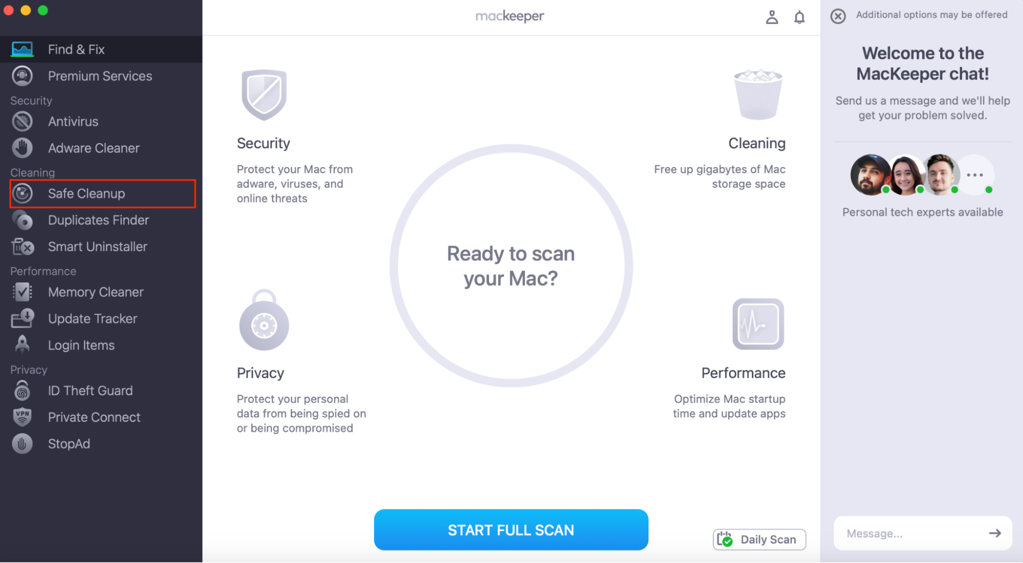 You'll probably find that 256GB is enough for MacBook if you clean junk files. To start, open MacKeeper and choose Safe Cleanup.