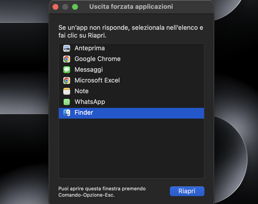 Utilizzando lo strumento Uscita forzata applicazioni, puoi visualizzare tutte le app in esecuzione sul tuo Mac e poi chiuderle facilmente facendo clic su Uscita forzata.