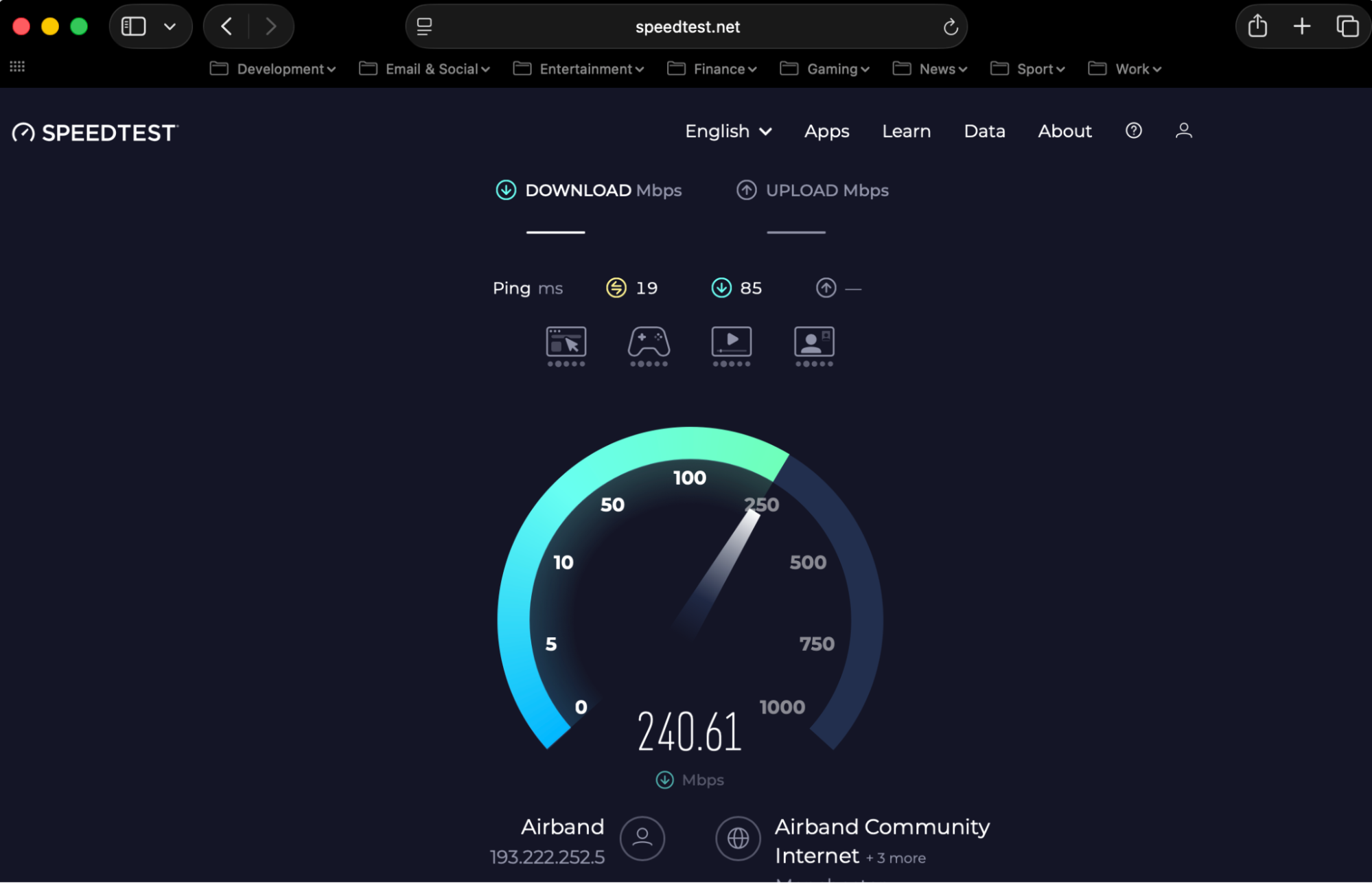 The speedtest.net website inside Safari on Mac. If your Mac is stuck on the Activate Mac screen, first make sure your internet is stable enough to connect to Apple's activation servers.