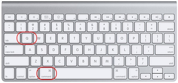 MacBook screen with an active app in front as you press Command + Q to quit apps still using the camera and keeping the green light on.