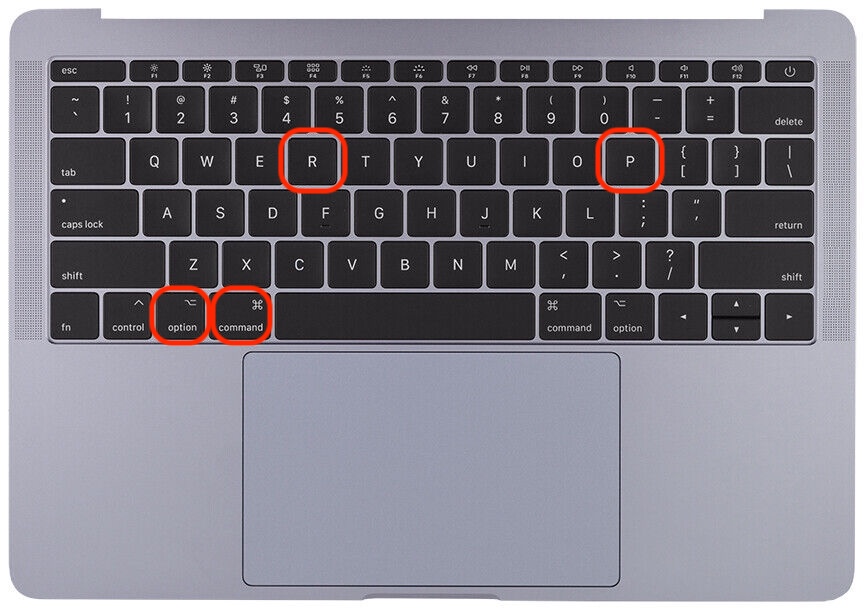 After restarting, turn your Mac back on and immediately hold Option + Command + P + R together to reset NVRAM/PRAM during startup.