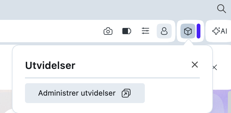 Å slette utvidelser fra Opera er ikke vanskelig. Klikk på det terningformede ikonet øverst i nettleseren, og velg deretter «Administrer utvidelser».