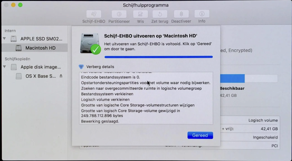 Wanneer de scan van Schijfhulpprogramma is voltooid, klik je op de knop ‘Gereed’ om het proces van het oplossen van de problemen op je Mac te voltooien.