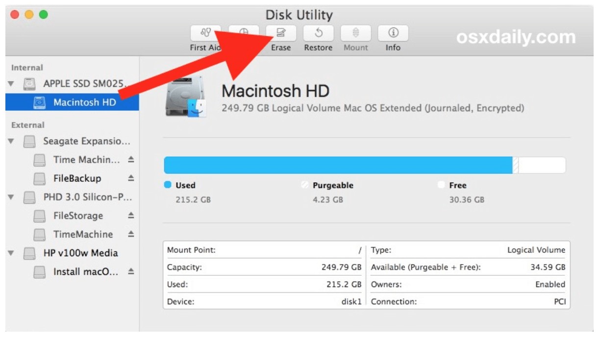 Select the correct disk drive, commonly Macintosh HD, and press the Erase button. You may need to click on Confirm or enter the admin password. Once it’s complete, press Done and close Disk Utility to go back to macOS Utilities to proceed with reinstalling macOS Sierra.