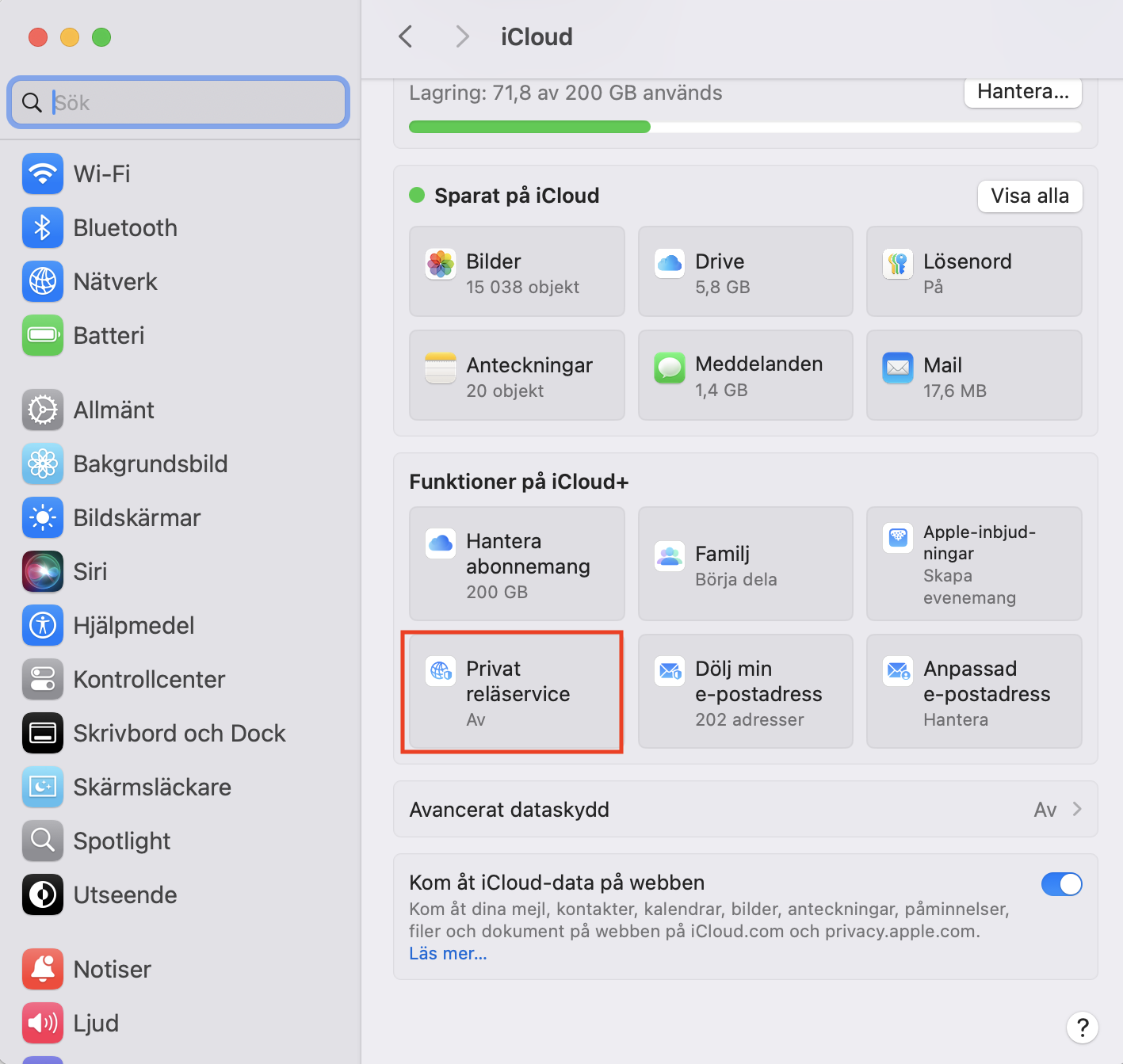 iCloud Privat reläservice kan stängas av via iCloud-inställningarna i Systeminställningar. Den funktionen är en vanlig orsak till att Safari blir långsamt.