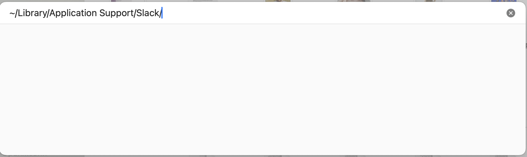 Paste the path ~/Library/Application Support/Slack into the Go to Folder box and hit Enter, then move all files in the Cache, GPUCache, and Code Cache folders to Trash.