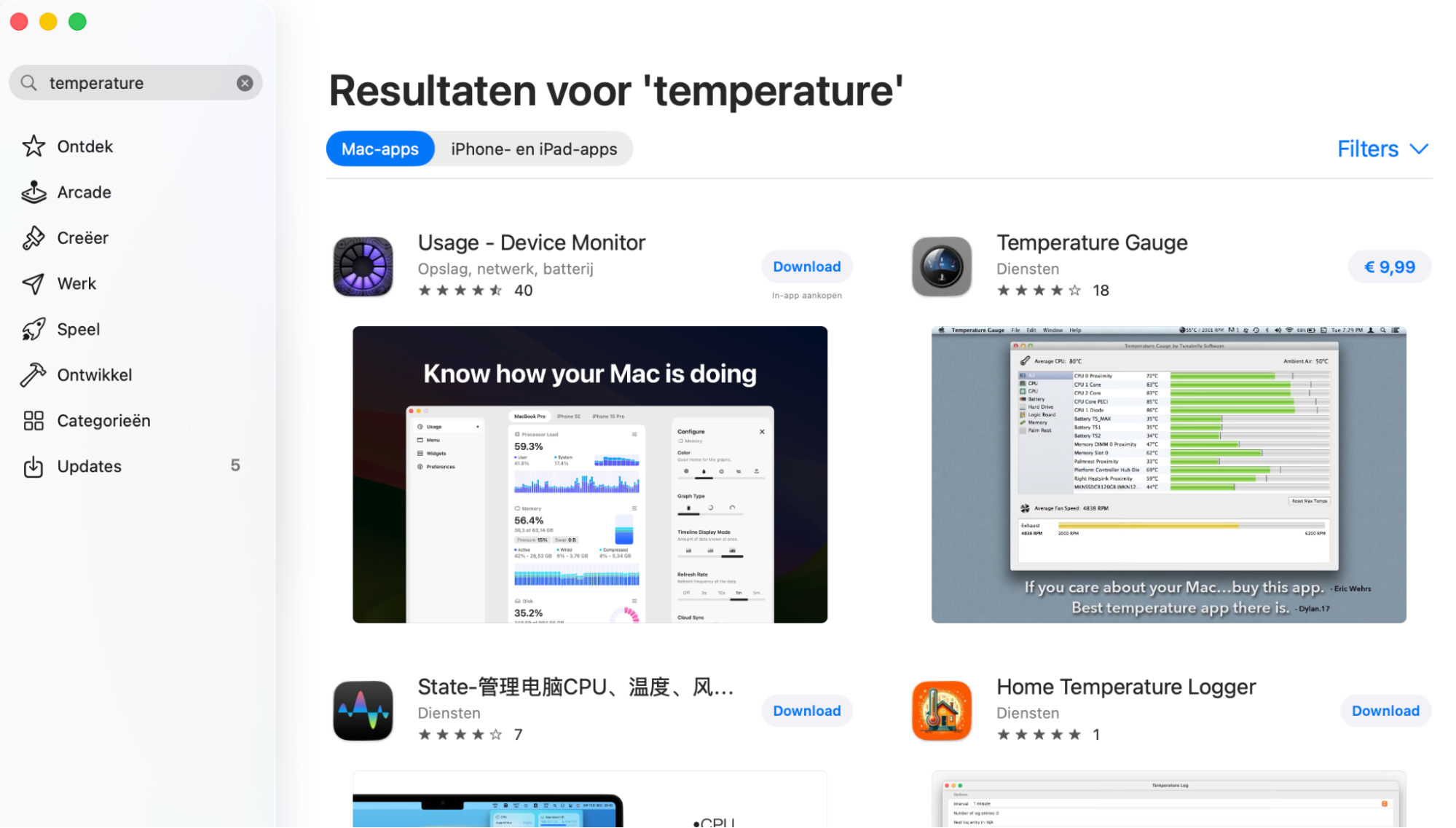 Download de app uit de App Store om de temperatuur van je Mac te controleren.