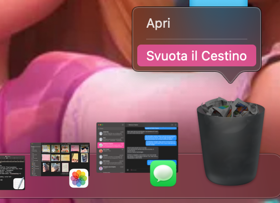Menu contestuale del Cestino su Mac: seleziona Svuota il Cestino dopo aver eliminato i file residui per rimuoverli dal Mac.
