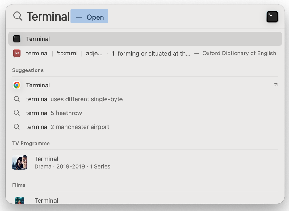 To close Finder using Terminal on your Mac, search Terminal on Spotlight and press the Enter key.