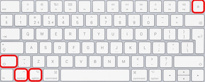 On Intel-based Macs, press Shift + Control + Option + Power button together for 10 seconds to reset the SMC and resolve hardware-related issues.