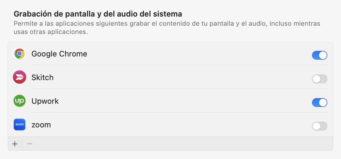Para verificar finalmente la aplicación de grabación de pantalla cuando se está observando tu pantalla, navega por la lista de aplicaciones y asegúrate de que la que deseas utilizar para grabar tu pantalla esté activada.