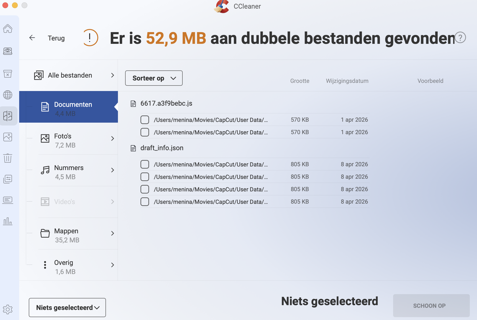 Gebruik CCleaner voor Mac om dubbele bestanden op te sporen en eenvoudig te verwijderen, zonder problemen voor de rest van je apparaat te veroorzaken. Je kunt duplicaten van allerlei bestandstypen verwijderen.