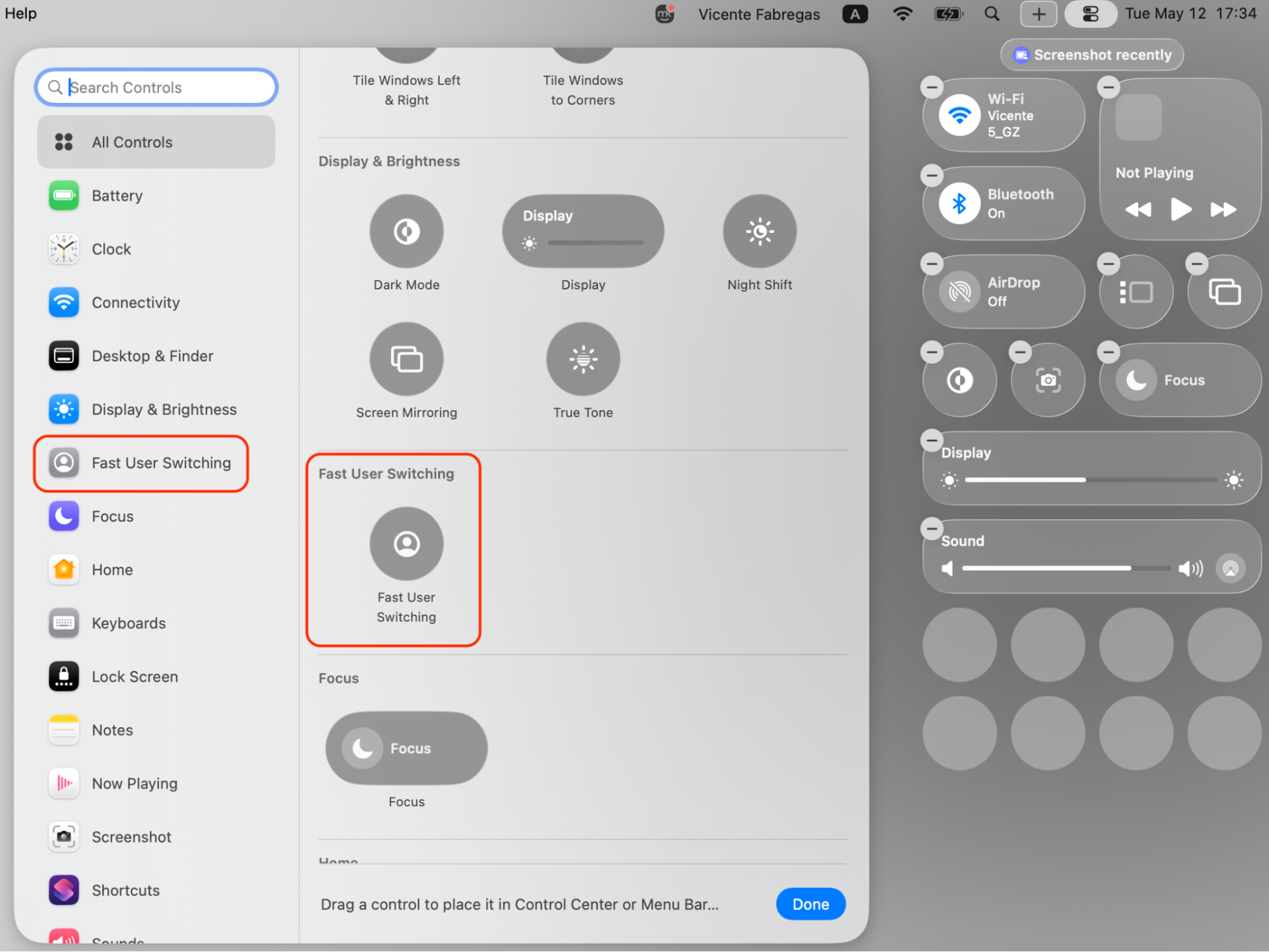 Now, when the Add Controls window is opened on your Apple device, scroll down to the Fast User Switching option.