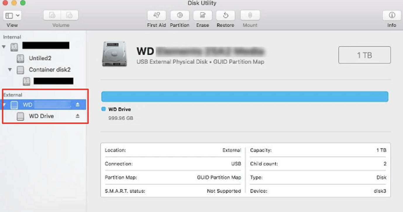 Selecteer in het venster van Schijfhulpprogramma het eerste of bovenste item/apparaat in de navigatiekolom om verder te gaan.