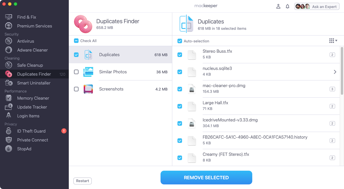 When the scan is finished, look through all the results and select anything that you want to delete. Click 'Remove Selected'.