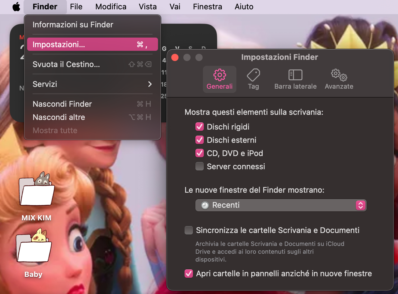 Apri Finder, fai clic su Impostazioni dalla barra dei menu, quindi vai alla scheda Generali per regolare le preferenze e ridurre l’utilizzo della memoria di Finder.